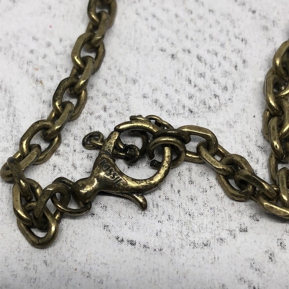 Fossil brand antique brass tone long locket owl pendant chain necklace boho - Picture 3 of 4